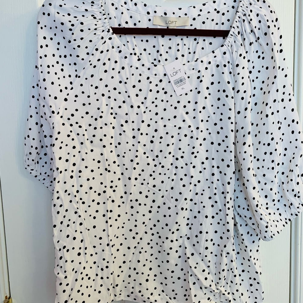 NWT LOFT white top with black dots.